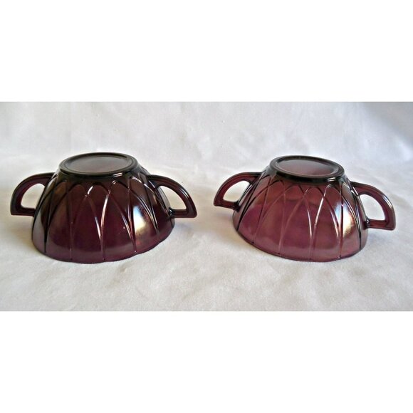 2 Newport Cream Soup Handle Bowl Amethyst Hairpin Depression Glass Purple Hazel - Picture 4 of 5
